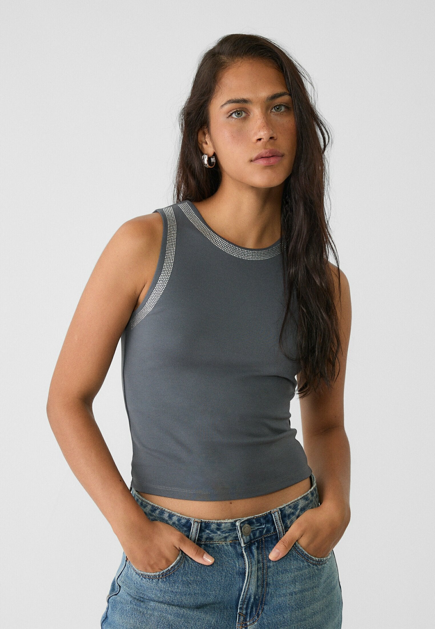 Stradivarius Racer Top Grey