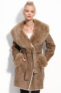 Calvin Klein Beige Suede faux fur coat
