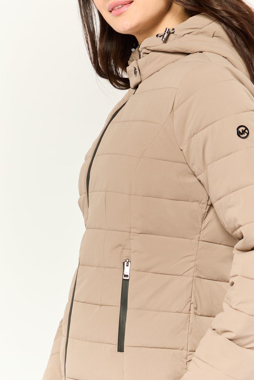 Michael Kors Puffer Jacket Genuine Down Fill Taupe Ultra Light