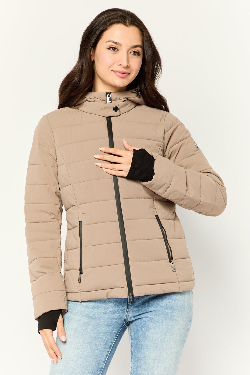 Michael Kors Puffer Jacket Genuine Down Fill Taupe Ultra Light